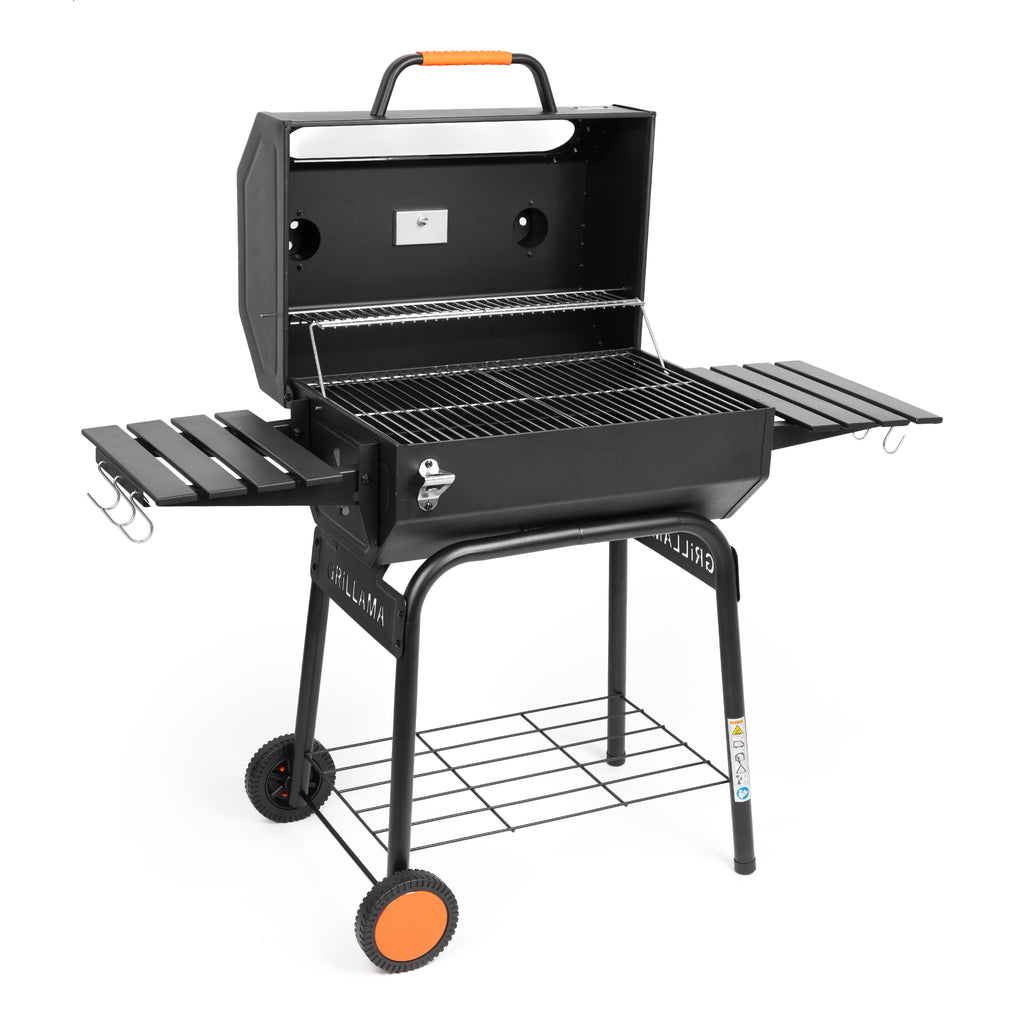GRILLAMA Tenzin Charcoal BBQ with Glass Window, Thermometer & Wheels
