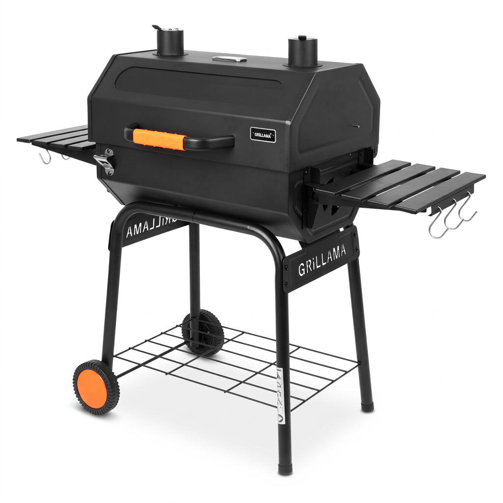 GRILLAMA Tenzin Charcoal BBQ with Glass Window, Thermometer & Wheels